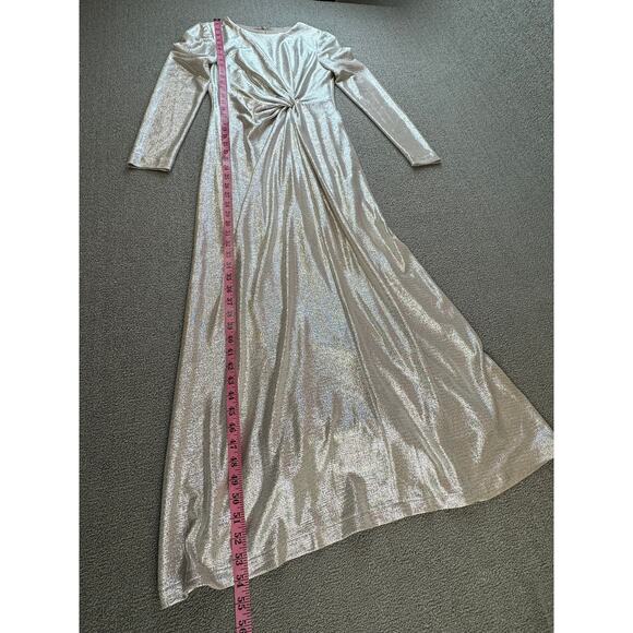 Eliza J Formal Dress Full Length Gown Twist Metallic Silver Sparkly Size 8 - Picture 11 of 13